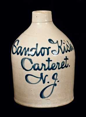 Rare Carteret, NJ Stoneware Script Jug Advertising a Hungarian Merchant