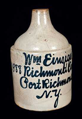 Rare Port Richmond, NY Stoneware Script Jug att. Fulper Bros., Flemington, NJ