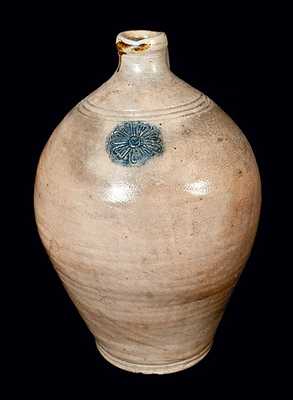 Three Gallon Stoneware Jug with Impressed Flower attrib. Old Bridge, NJ