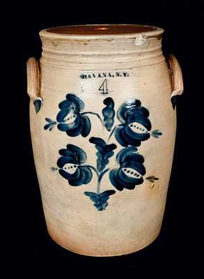 HAVANA, NY Stoneware Churn with Elaborate Floral Decoration