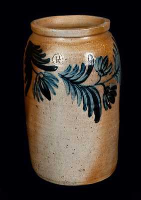 1 1/2 Gal. Baltimore Stoneware Crock with Elaborate Floral Decoration, circa 1845