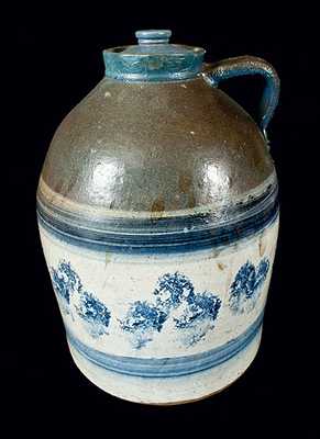 Large Midwestern Stoneware Milk Jug with Elaborate Sponged Decoration