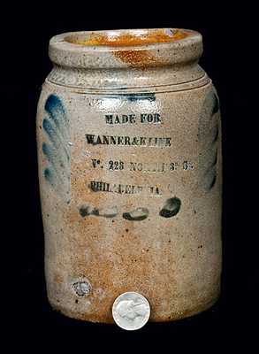 Quart Sized Stoneware Crock with Philadelphia Advertising