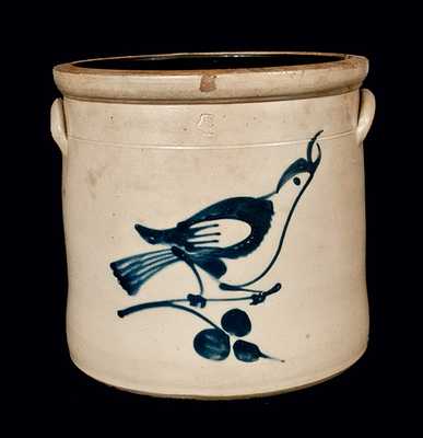 4 Gal. Fulper Bros, Flemington, NJ, Stoneware Crock with Bird Decoration