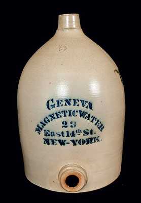 GENEVA MAGNETIC WATER / NEW YORK Stoneware Advertising Water Cooler