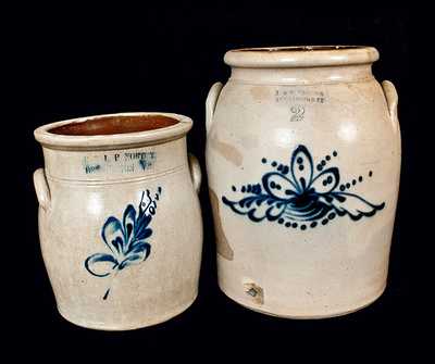 Lot of Two: NORTON / BENNINGTON, VT Stoneware Crocks with Floral Designs