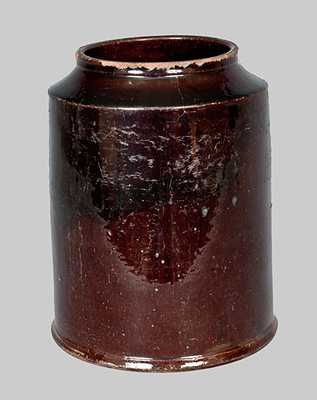 Rare John Bell Redware Canning Jar with Raised Face I. BELL Stamp