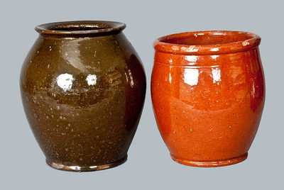 Lot of Two: Small Glazed Redware Jars