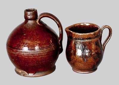 Lot of Two: Small Redware Jug and Redware Cream Pitcher