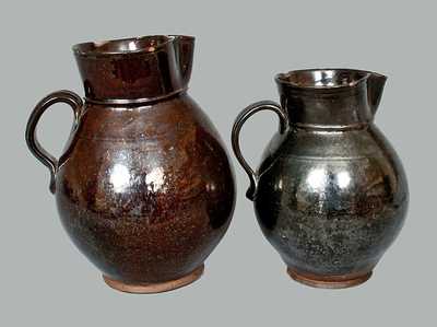 Lot of Two: Manganese Glazed Redware Pitchers