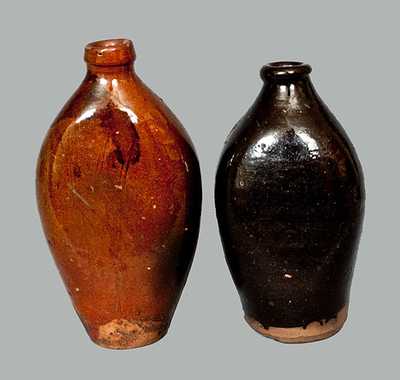 Lot of Two: Glazed Redware Flasks