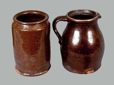 Lot of Two: Glazed Redware Jar and Pitcher