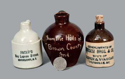 Lot of Three: Miniature Stoneware Advertising Jugs from NY, IN and KY