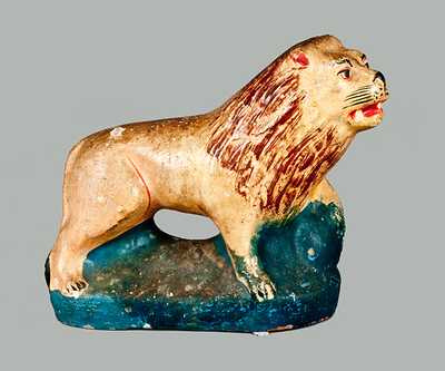 Cold-Painted Redware Lion Figure