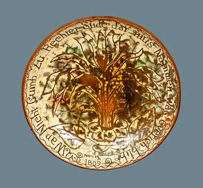 Rare Sgraffito-Decorated Redware Plate, Dated NOV 17, 1809, possibly Pennsylvania-German, 19th or early 20th century