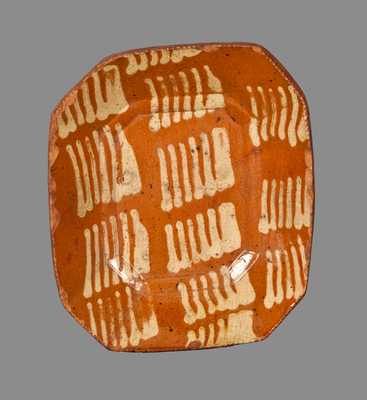 Early Small-Sized Slip-Decorated Redware Loaf Dish, probably Philadelphia