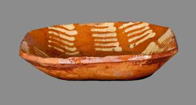 Early Small-Sized Slip-Decorated Redware Loaf Dish, probably Philadelphia