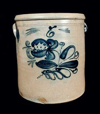 6 Gal. Midwestern Stoneware Crock with Floral Decoration