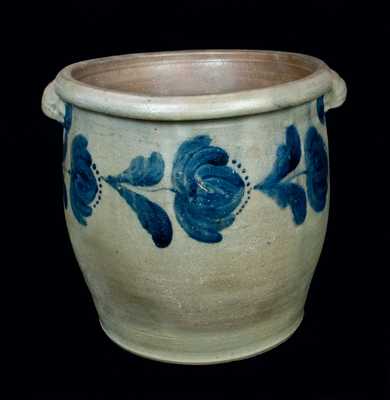 Ovoid JOHN BELL / WAYNESBORO, PA Stoneware Crock w/ Profuse Tulip Decoration