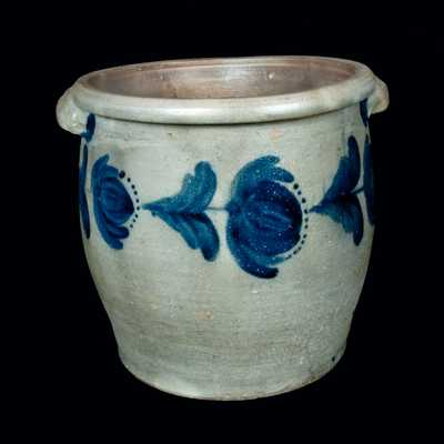 Ovoid JOHN BELL / WAYNESBORO, PA Stoneware Crock w/ Profuse Tulip Decoration