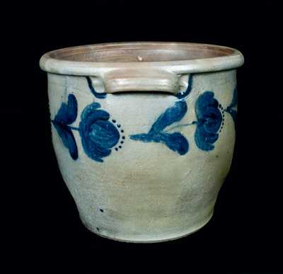 Ovoid JOHN BELL / WAYNESBORO, PA Stoneware Crock w/ Profuse Tulip Decoration