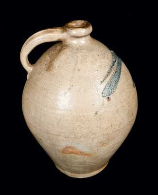 Important Ovoid New York City Stoneware Jug with Elaborate Incised Bird Decoration, c1800