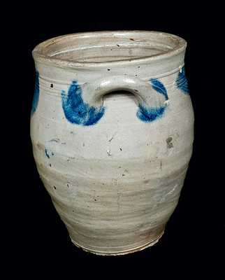 Two Gallon Ovoid Stoneware Crock attrib. William Capron, Albany, NY, 1800-1805