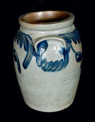 Ovoid Baltimore Stoneware Jar with Hanging Floral Decoration, c1830