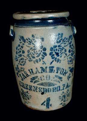 JAS. HAMILTON & CO. / GREENSBORO, PA Stoneware Jar w/ Stencilled Floral Decoration