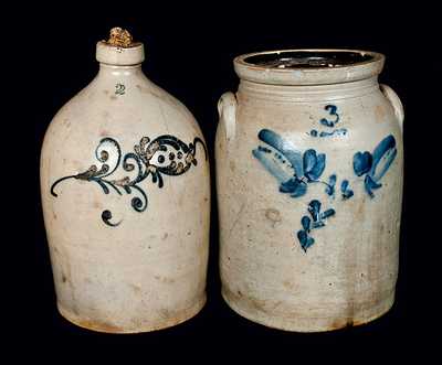 Lot of Two: Newark, NJ, Stoneware Crock with Two-Gallon Jug