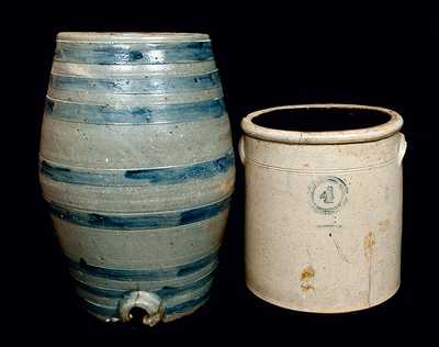 Lot of Two: Four-Gallon Stoneware Crock and Stoneware Water Cooler