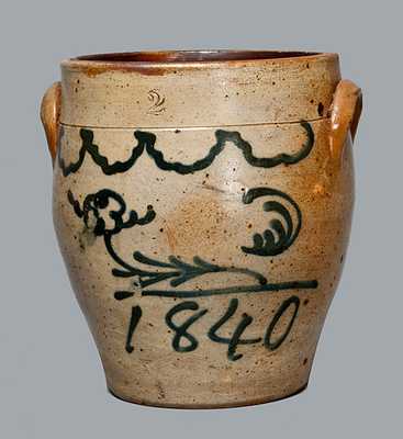 Cobalt-Decorated Stoneware Jar, Dated 1840, attrib. Smith & Day, Norwalk, CT.