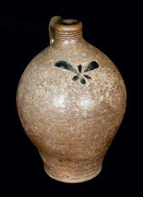Scarce attrib. John Crolius, New York City, c1775 Stoneware Jug w/ Incised Decoration