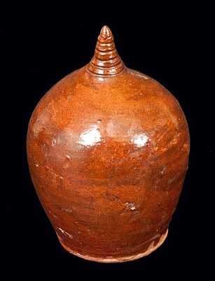 Lead-Glazed American Redware Bank with Scratched Initials