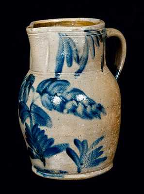 Remmey, Philadelphia Stoneware Pitcher with Elaborate Floral Decoration