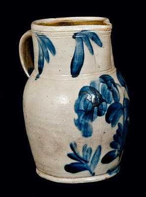 Remmey, Philadelphia Stoneware Pitcher with Elaborate Floral Decoration