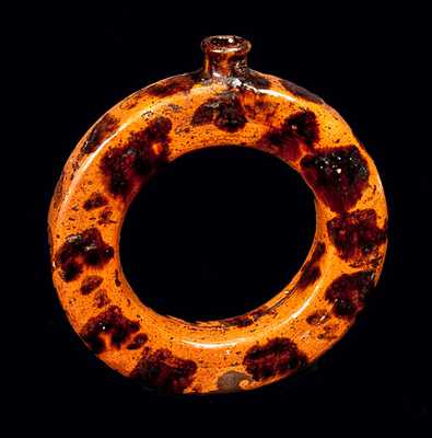 Pennsylvania Redware Ring Flask with Manganese Splotches