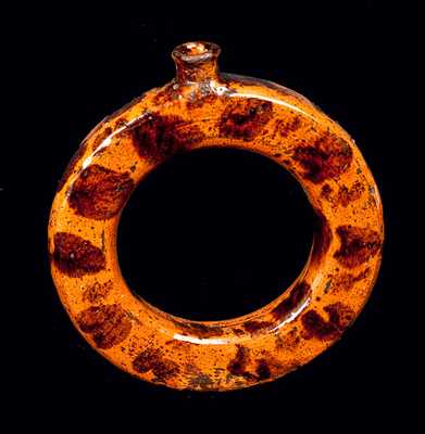 Pennsylvania Redware Ring Flask with Manganese Splotches