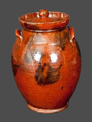 Fine New England Redware Lidded Jar