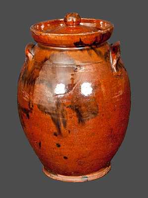 Fine New England Redware Lidded Jar