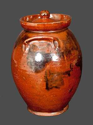 Fine New England Redware Lidded Jar