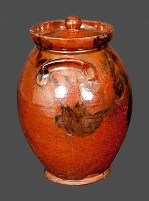 Fine New England Redware Lidded Jar