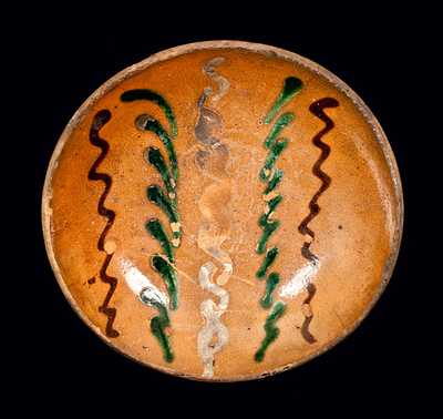 Small Berks County, PA Redware Plate with Multi-colored Slip Decoration