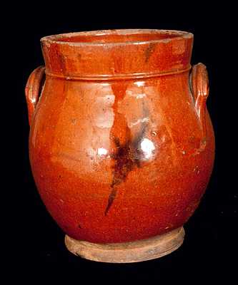 New England Handled Redware Jar with Manganese Decoration, probably CT