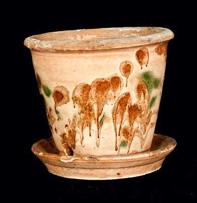 Small Green and Brown Decorated Pennsylvania Redware Flowerpot