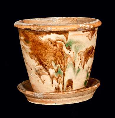 Small Green and Brown Decorated Pennsylvania Redware Flowerpot