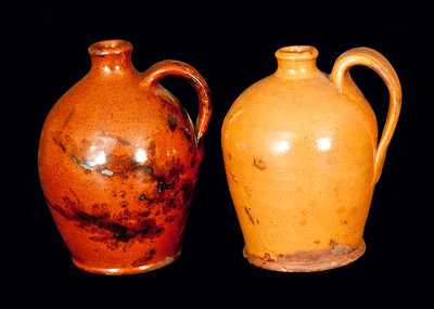 Lot of Two: Small Ovoid Redware Jugs