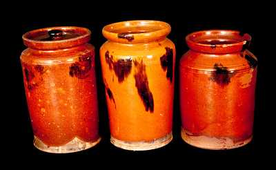 Lot of Three: New England Redware Jars with Manganese Decoration