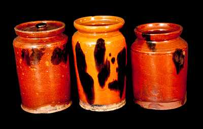 Lot of Three: New England Redware Jars with Manganese Decoration