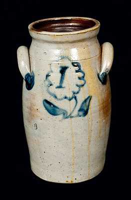 One-Gallon Stoneware Churn with Floral Decoration
